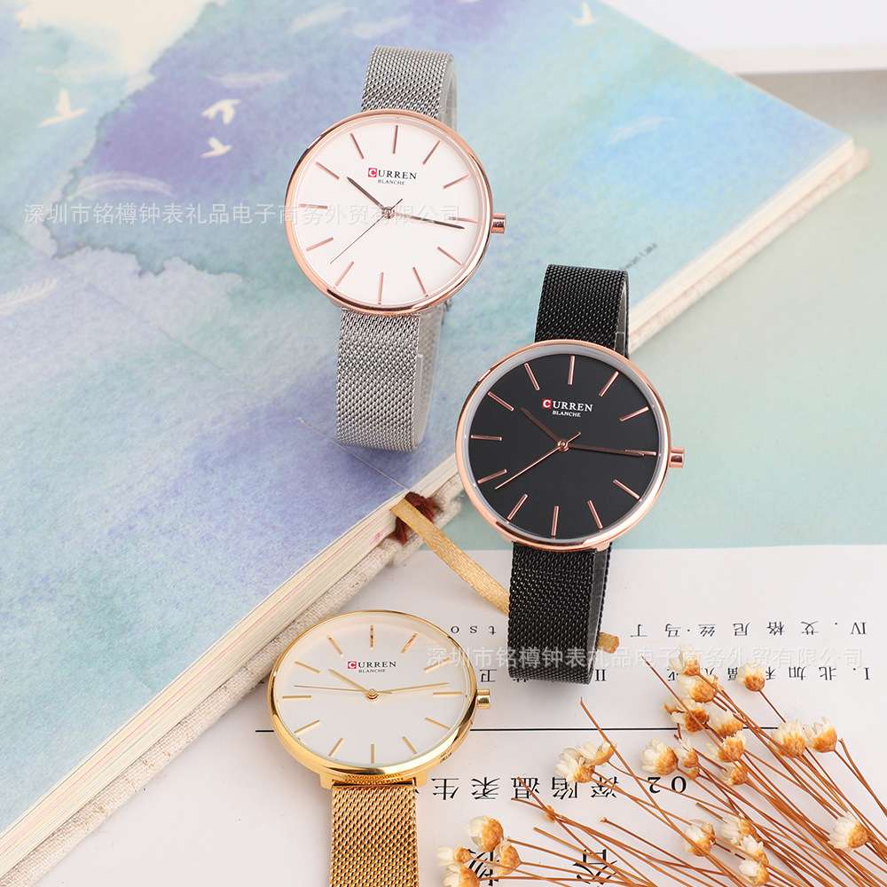 curren stainless steel mesh strap and nail surface women's waterproof watch