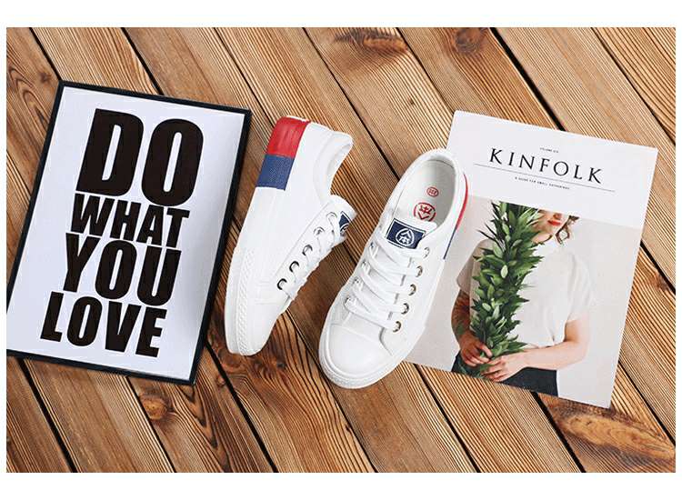 人本2020秋季新款潮鞋2537女款百搭休闲款韩版时尚潮流皮面小白鞋细节图