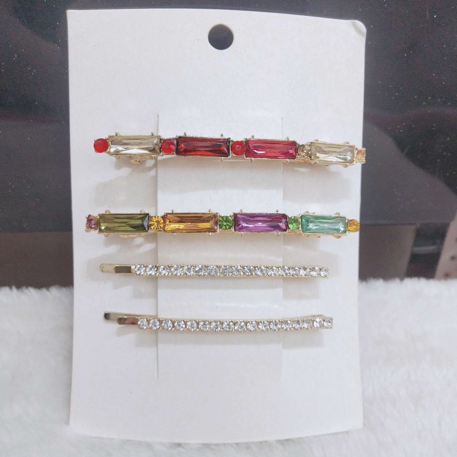 Factory direct selling Europe and the United States hot selling simple color diamond hairpin a word clip set alloy edge clip top clip fashion wholesale thumbnail
