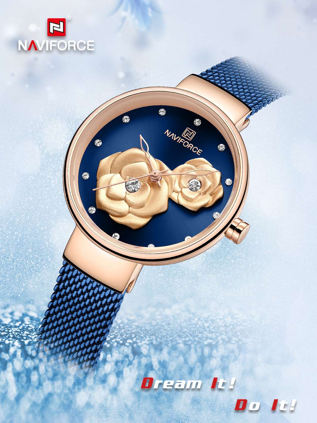 NAVIFORCE Lingxiang Stainless Steel Mesh strap three-dimensional rose dial Women's Waterproof Watch Application Scenario