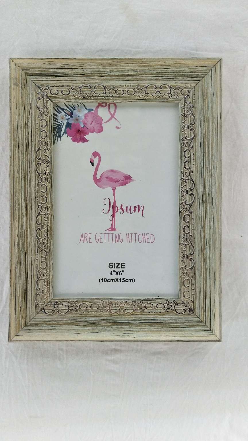 欧美塑料小相框边框上烫花边银色的小摆台。