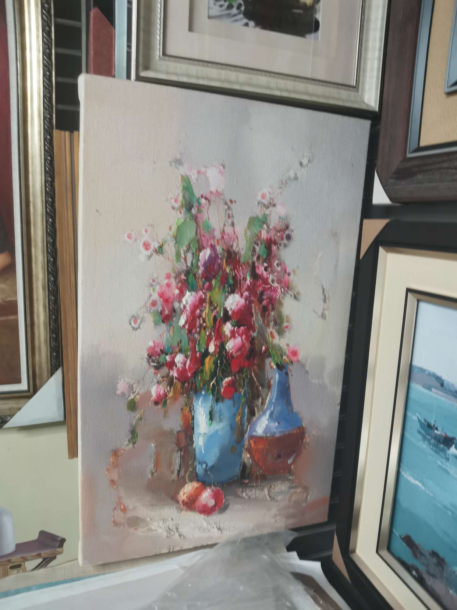 Colorful hand-painted European peony flower oil painting vertical hanging painting for the entrance hall, dining room, living room, corridor and background wall decoration