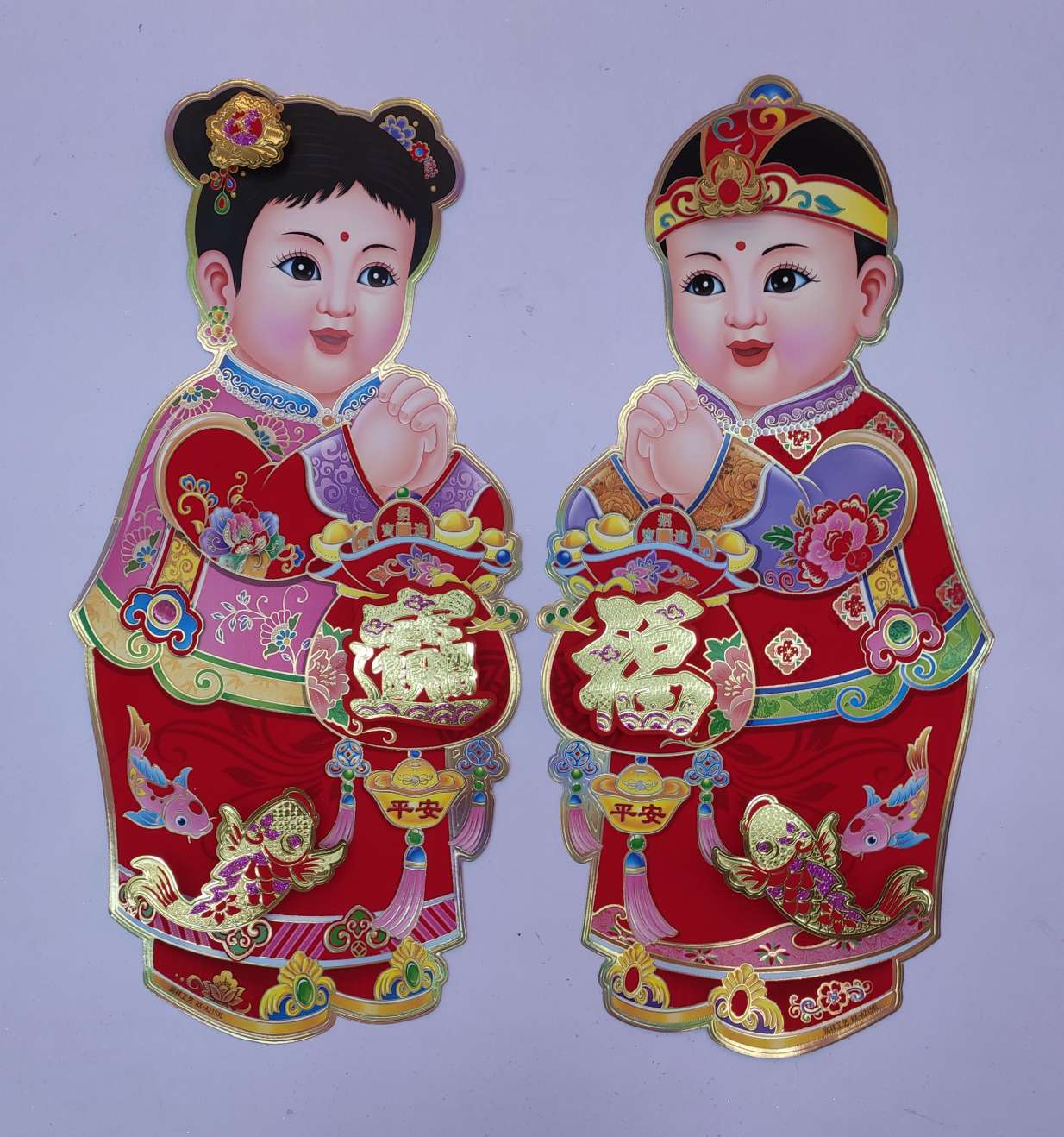 纸制品植绒金箔立体金童玉女XL图