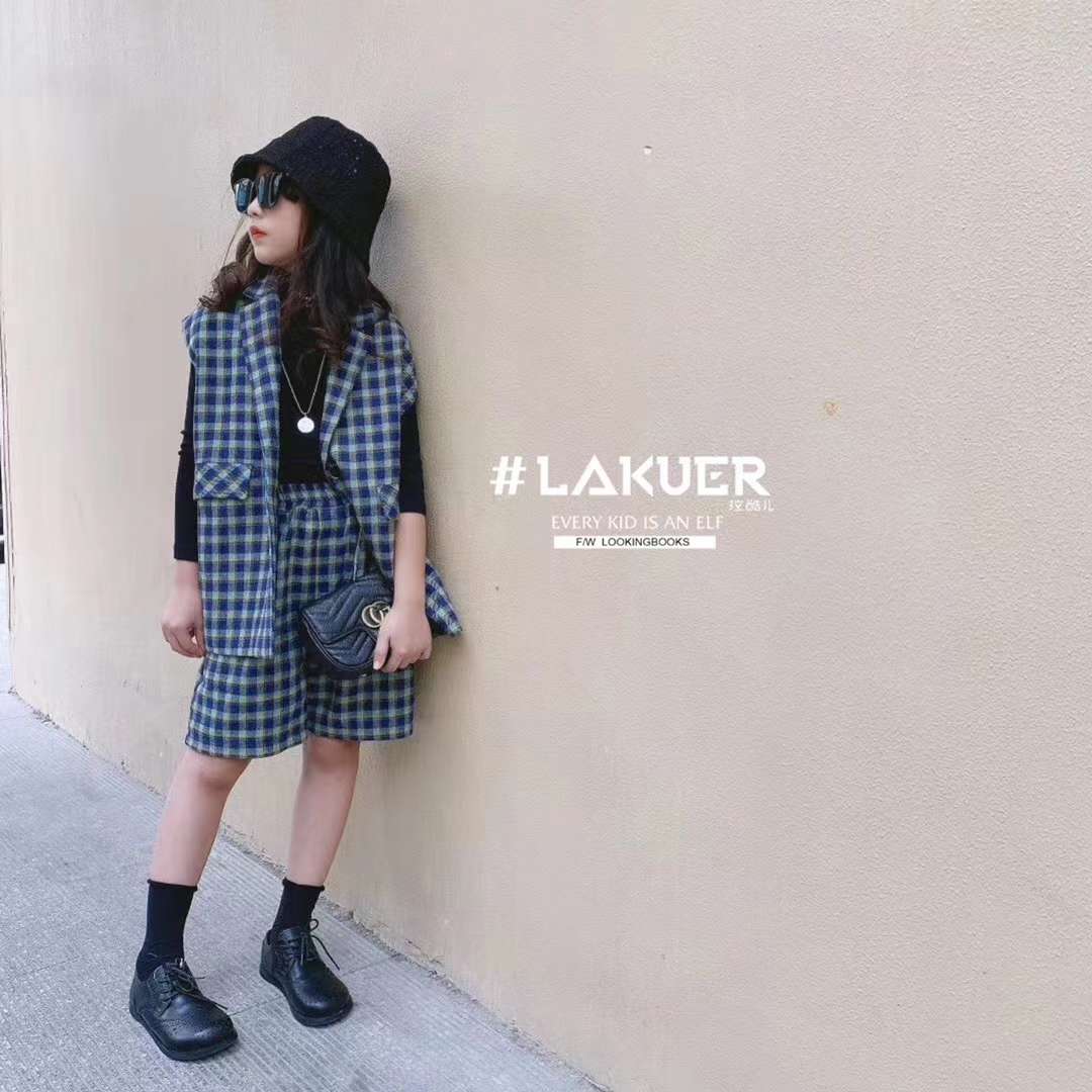秋季新款女童格子套装