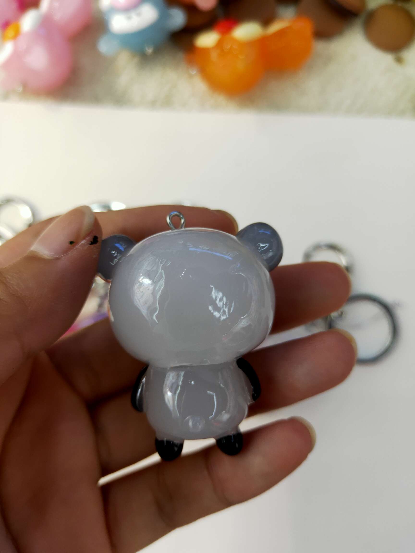 Cute Red Panda Keychain Pendant With Flashing Light Effect Resin Accessory Specification drawing
