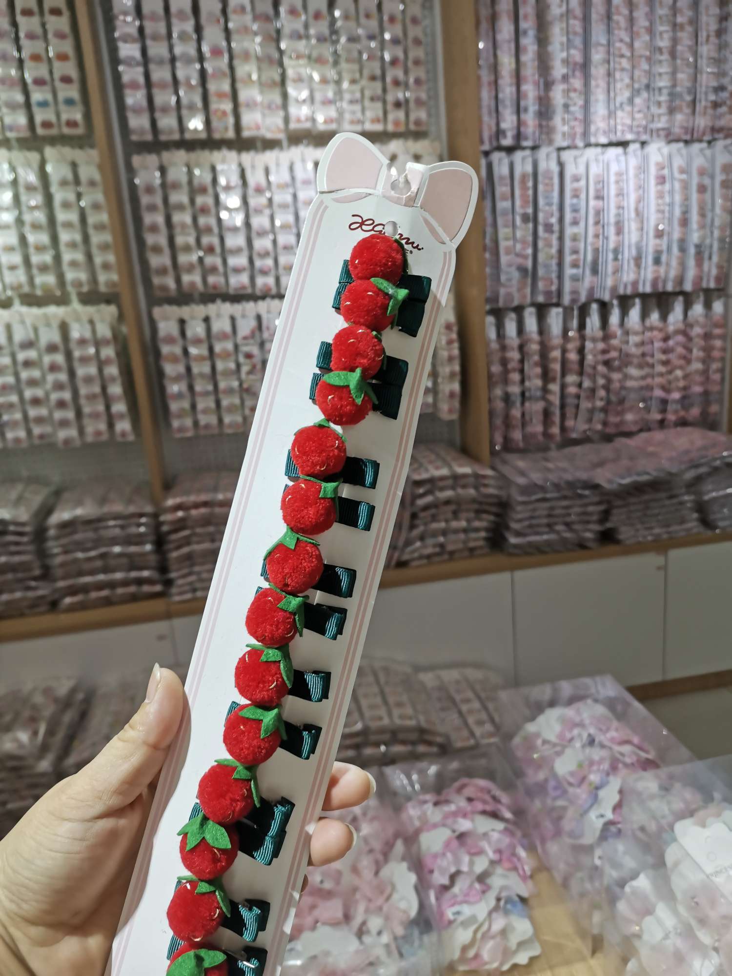 Children's hot fabric red strawberry duck clip thumbnail