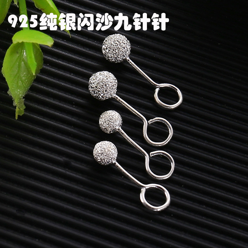 S925 sterling silver earrings flashing sand nine - word needle beads beads ear nails ball needles allergy - proof female earrings wholesale thumbnail