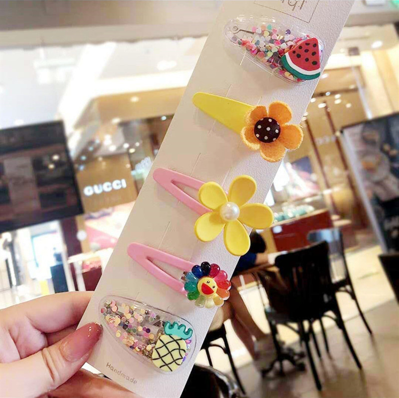 ins' trendy new soft clay fruit color flowing sand transparent children's hair clips, super shiny pieces, baby BB clips, edge clips for girls details Picture