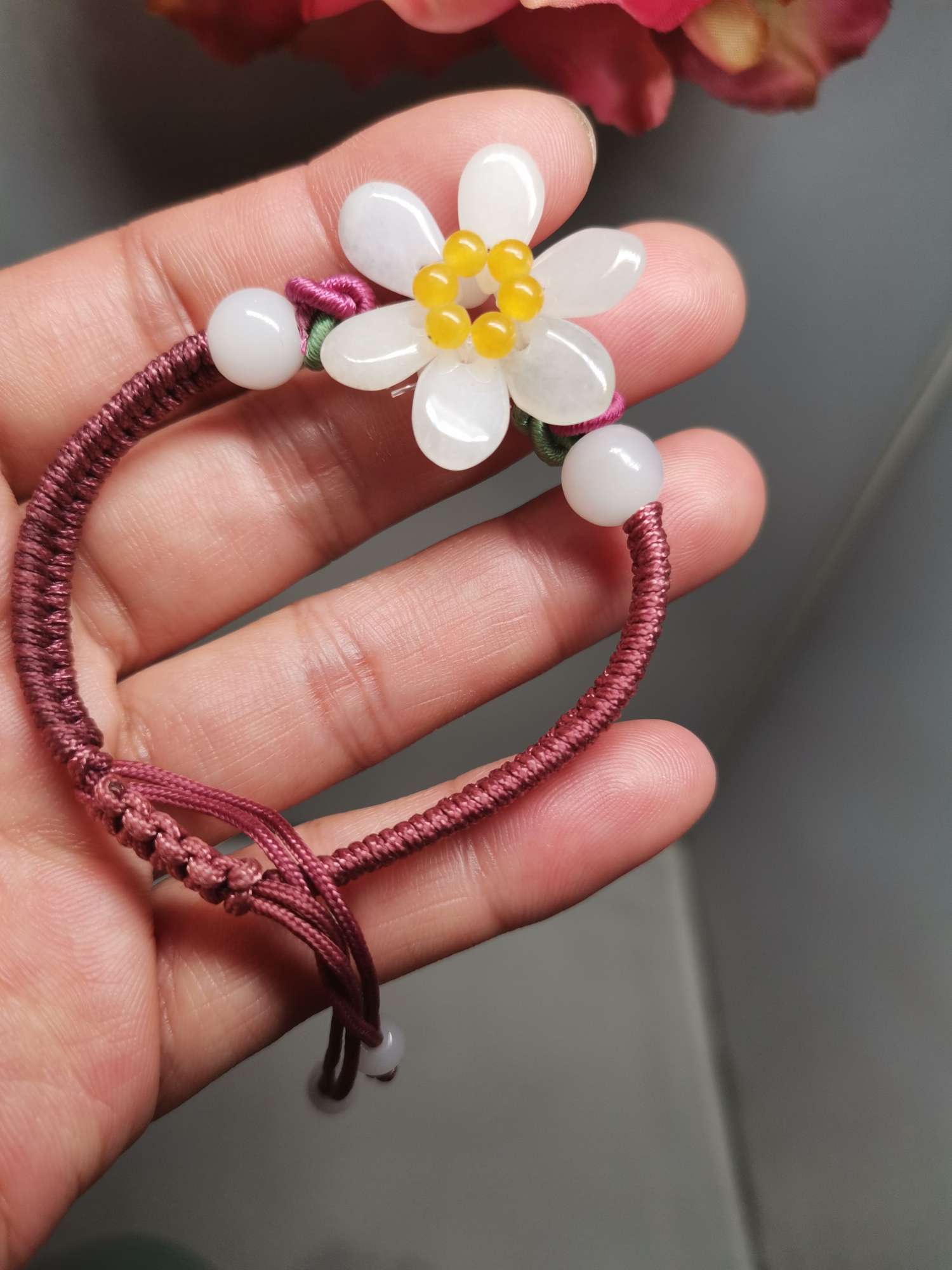 Myanmar jade jade. Pulsera flor gota de agua Specification image