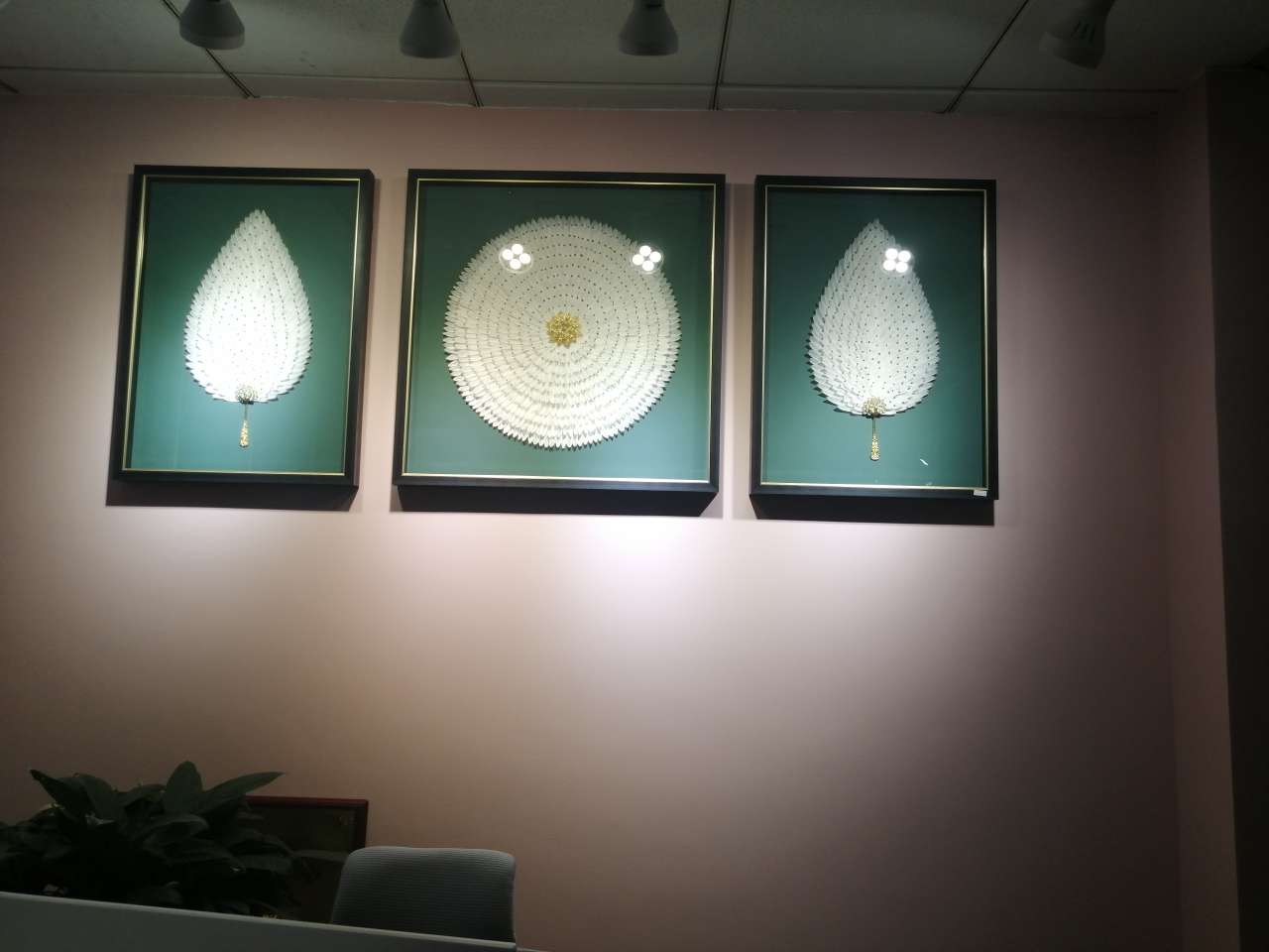 装饰画三联画羽毛画
