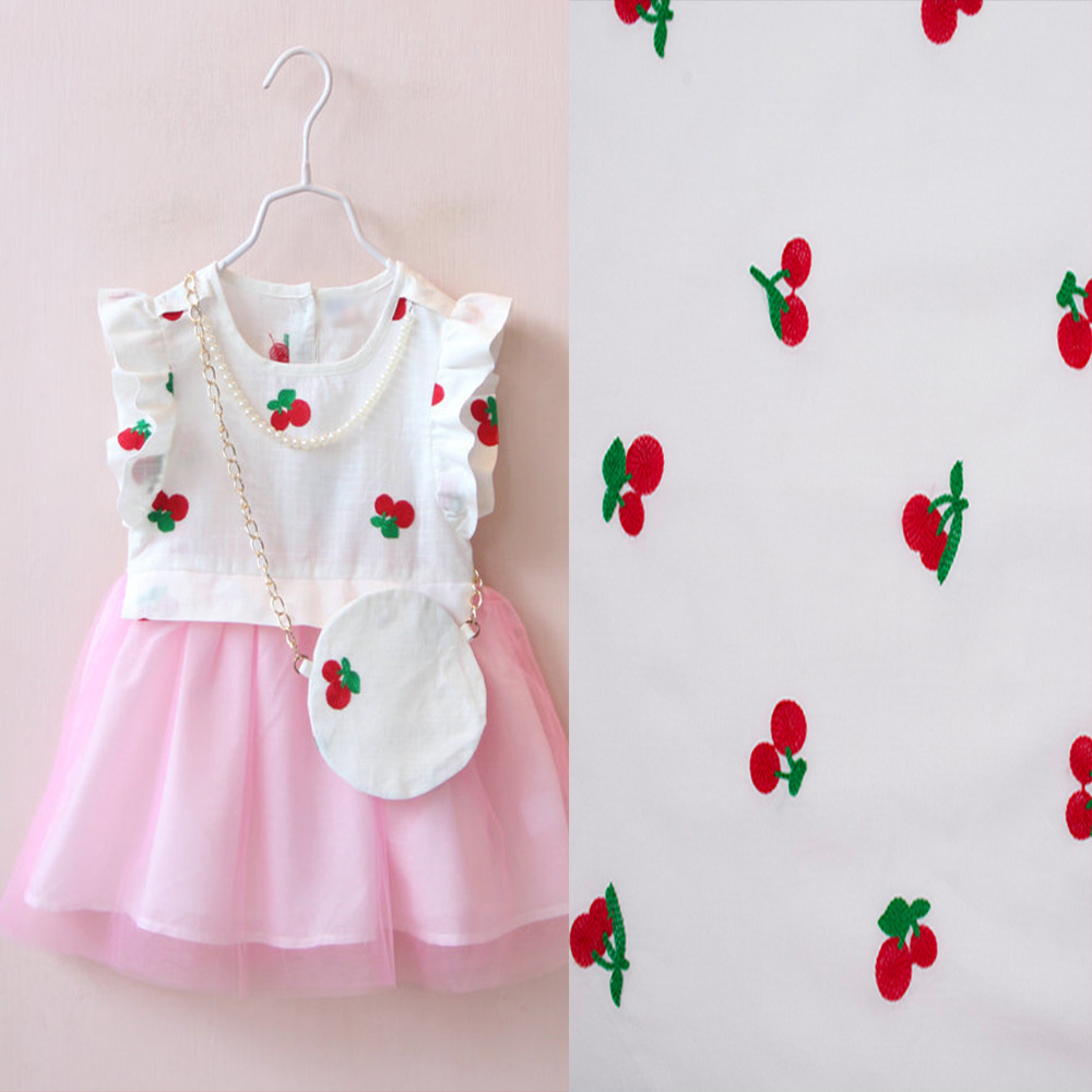Spring and summer 100g all-cotton computerized embroidered fabric for women's and children's wear, shirts and skirts, two-color cherry embroidered fabric