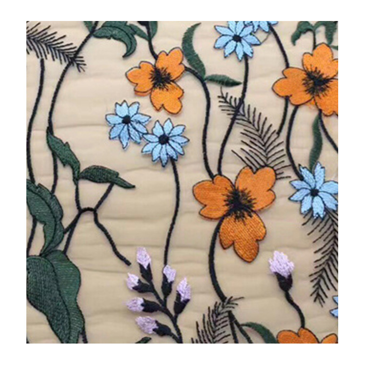 Wholesale of children's and women's dress fabrics with mesh lace close-knit multi-color water plant embroidery and embroidery