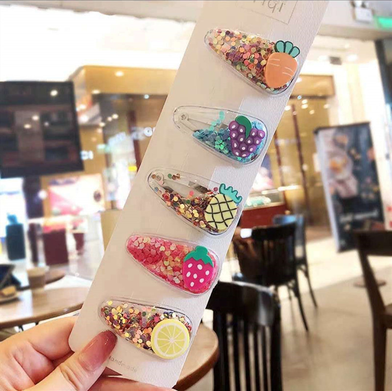Children's hairpins, princess fruit hairpins, cute flowing sand, Korean girls' hair accessories, small hairpins, children's headwear, popular bb hairpins Application Scenario