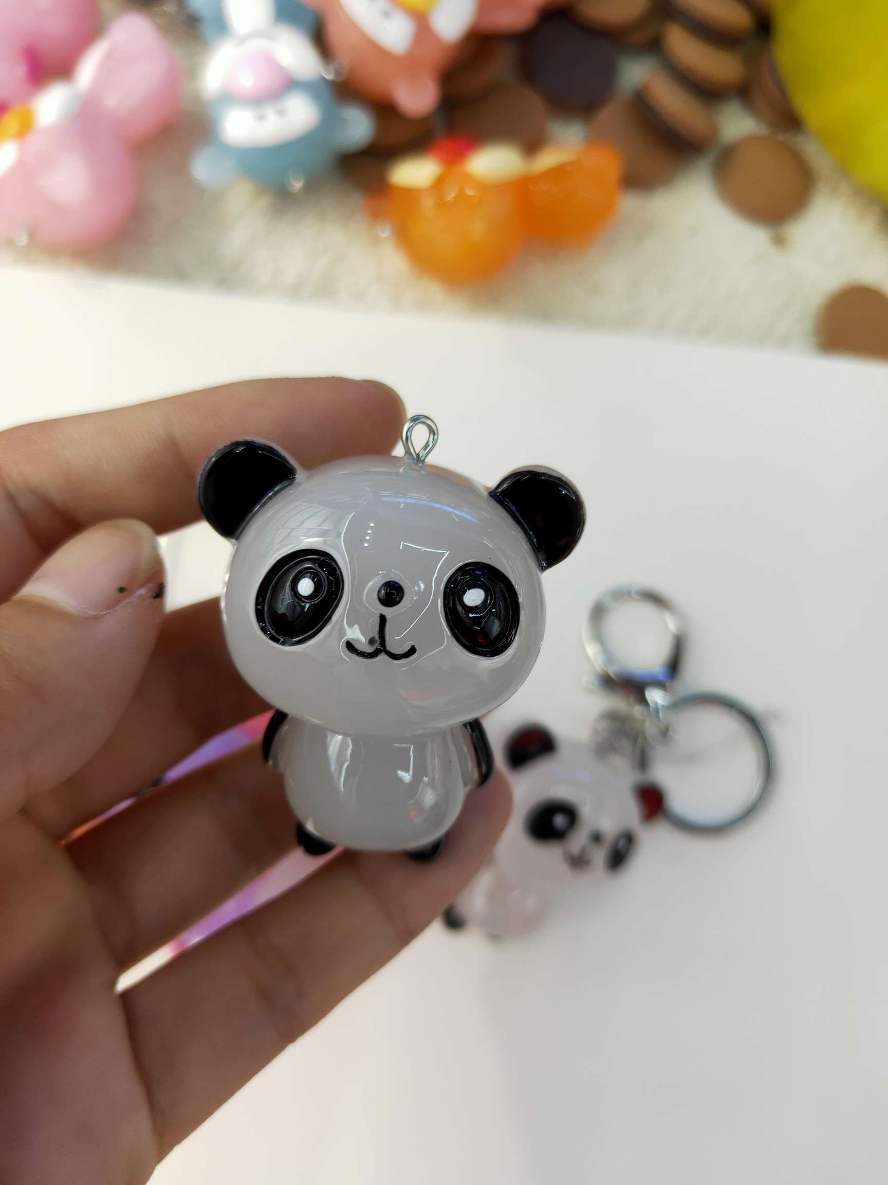 Cute Red Panda Keychain Pendant With Flashing Light Effect Resin Accessory details Picture