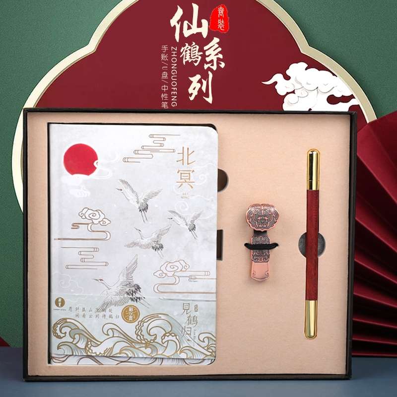 中国风复古U盘套装礼盒金属古铜16G彩页记事本签字笔实用生日礼物产品图