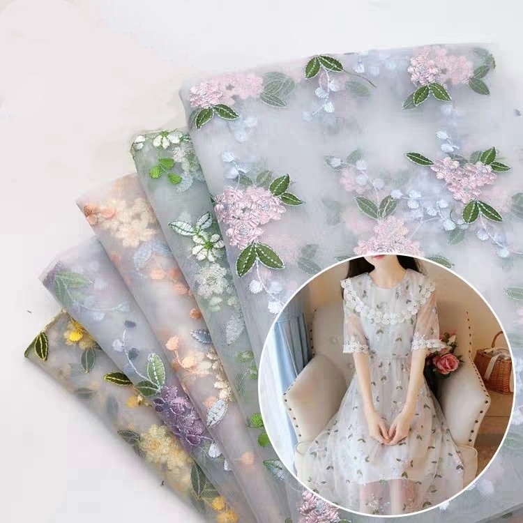 Spring and summer new collection: Fresh small floral embroidery mesh lace embroidered fabric for women's and children's wear, DIY fabric for dresses