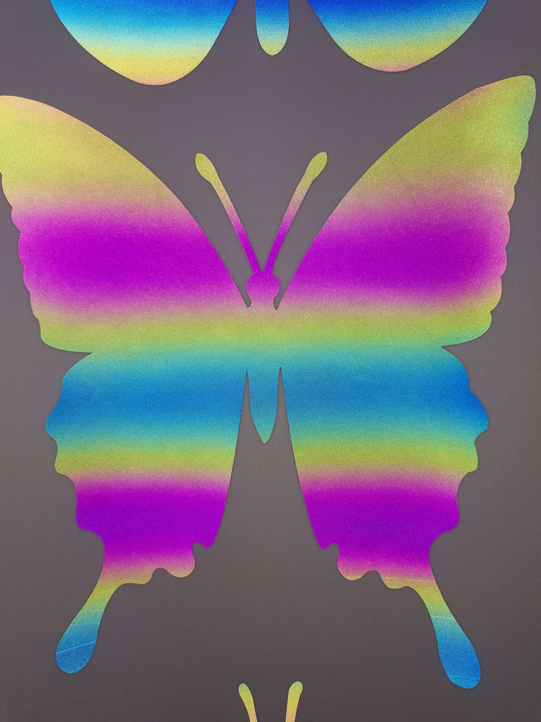 Butterfly Seven-color segment color Dazzling color PU engraving film, engraving film Hot stamping pattern PVC engraving film, TPU engraving film, scallion powder engraving film, reflective engraving film, segment color reflective film, Luminous engraving film