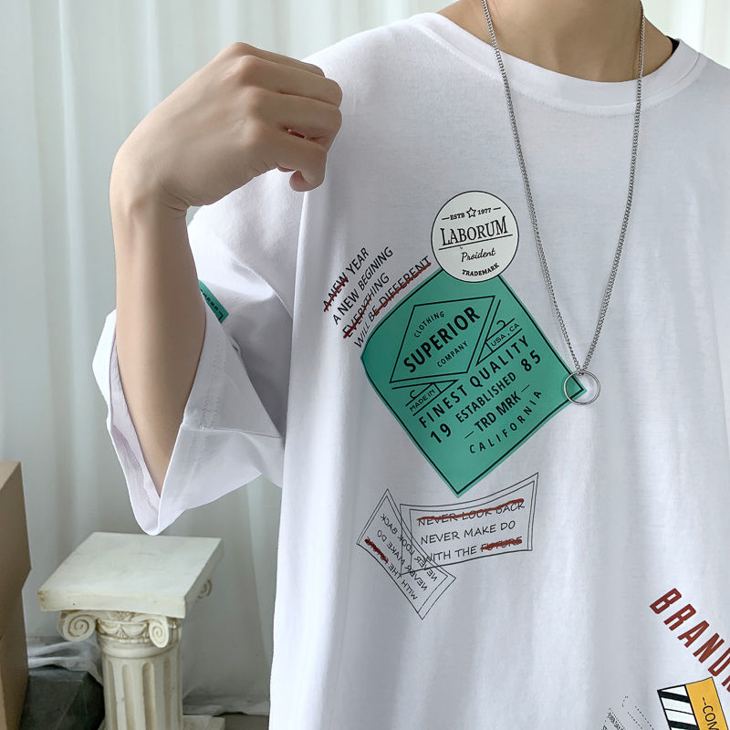Men's Short Sleeve T-shirt summer Style five loose short sleeve T-shirt student round neck versatile half sleeve men thumbnail