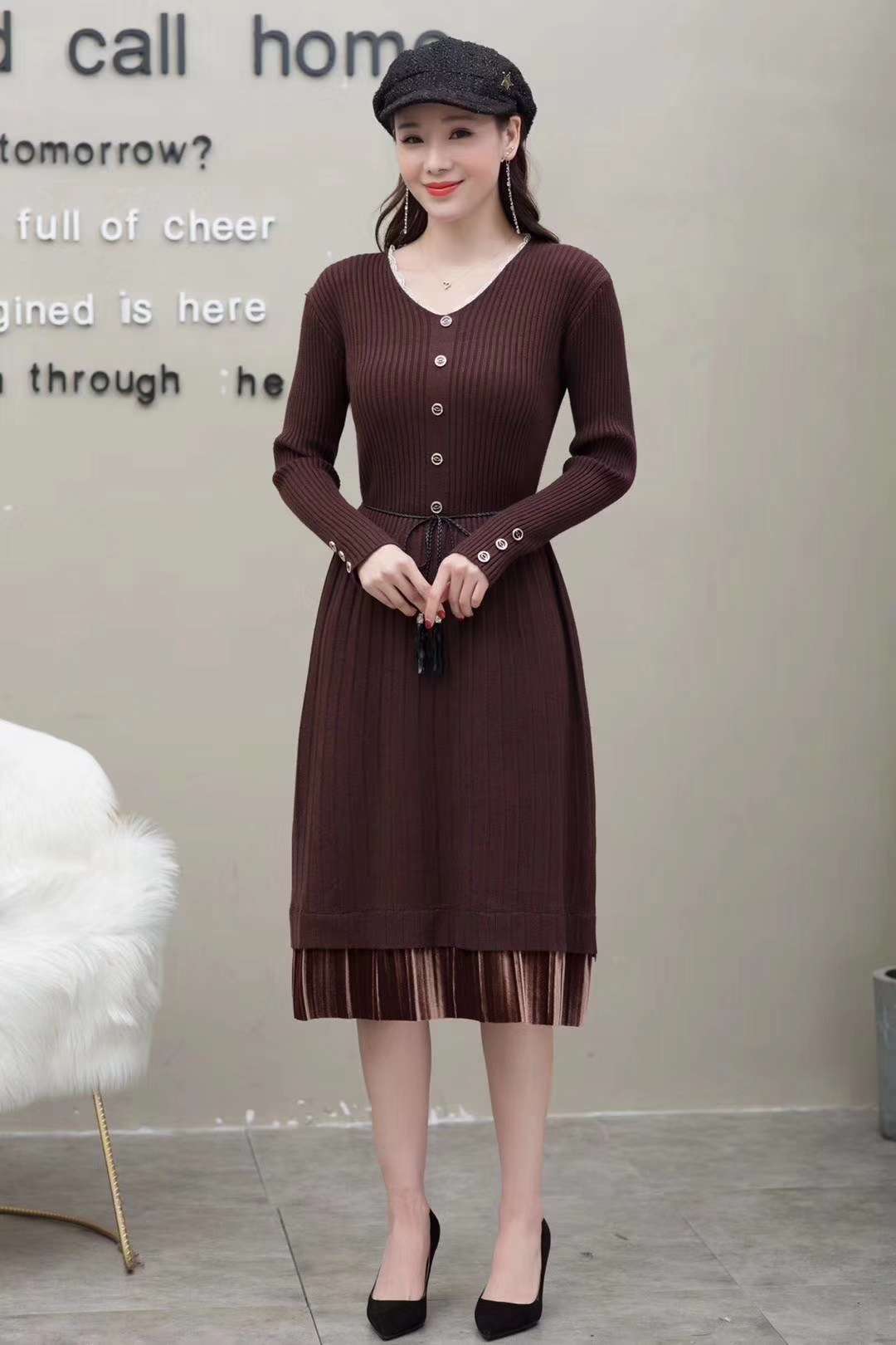 Chicken heart lace cashmere dress