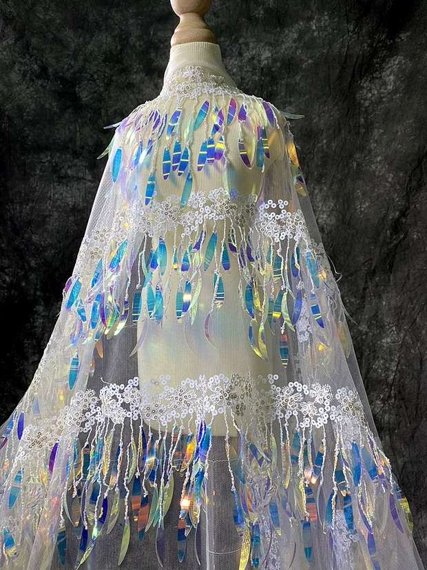 White Red Treasure Blue Black Small Flowers Embroidered Sequin Tree Leaf Lace Dress Sequin Lace Accessories undefined