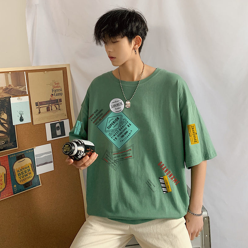 Men's Short Sleeve T-shirt summer Harbour style short sleeve T-shirt student round neck versatile half sleeve man