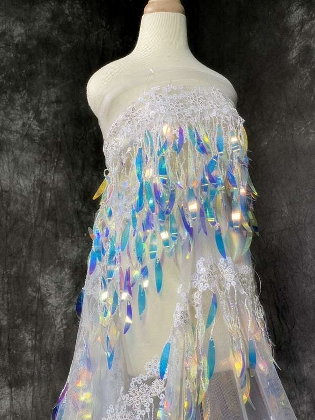 White Red Treasure Blue Black Small Flowers Embroidered Sequin Tree Leaf Lace Dress Sequin Lace Accessories undefined