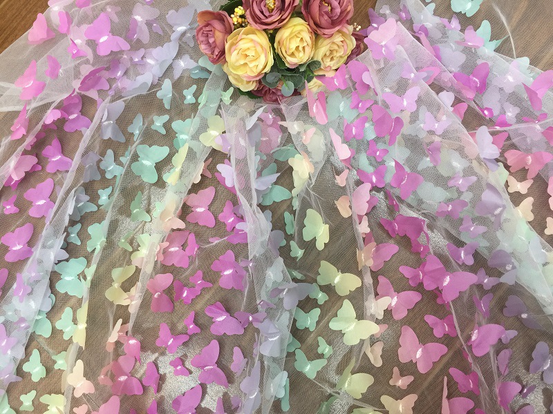 Factory direct sales of new high-end three-dimensional gradient butterfly row applique embroidery lace trim fabric Specification image