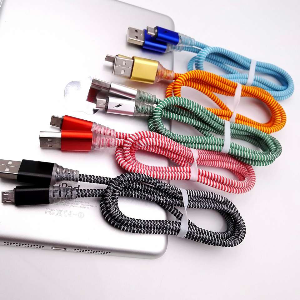 Caterpillar luminous braided data cable is suitable for Samsung Apple mobile phone general Nylon cloth LED charging cable
