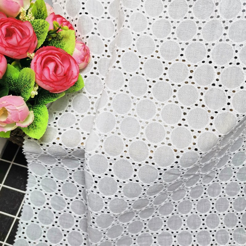 2020 Cotton Crypto Embroidery Classic Floral Women's Shirt Balinese Yarn Cotton Dyed Perforated Embroidery Fabric undefined