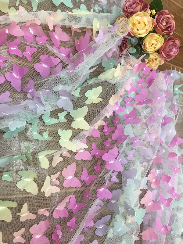 Factory direct sales of new high-end three-dimensional gradient butterfly row applique embroidery lace trim fabric details Picture