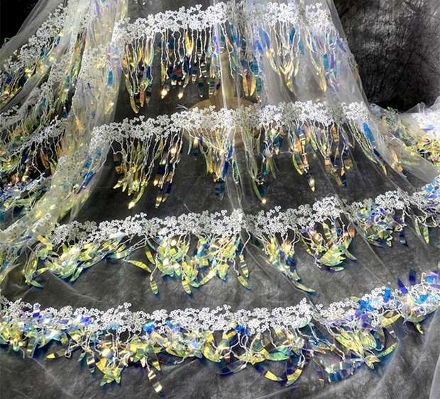 White Red Treasure Blue Black Small Flowers Embroidered Sequin Tree Leaf Lace Dress Sequin Lace Accessories Item Picture