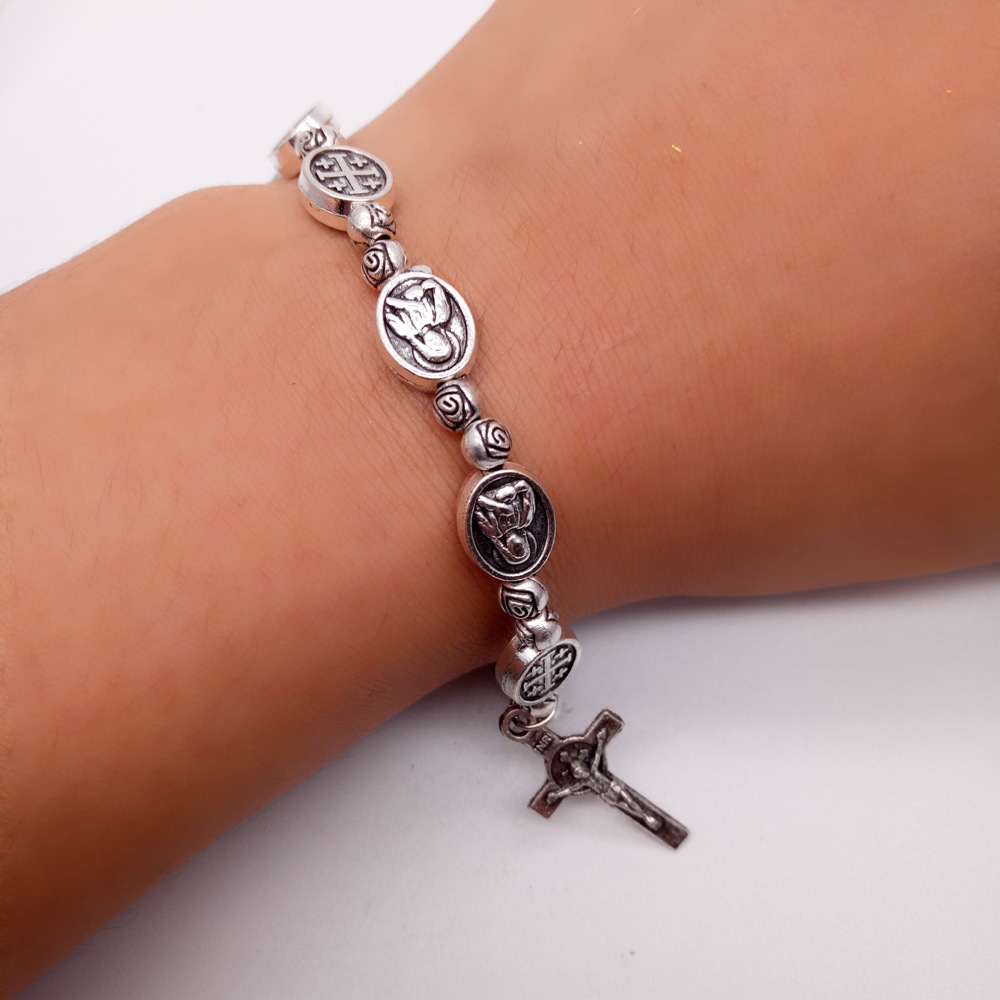 Cross jewelry, Virgin Mary rose beads, rosary cross bracelet, elastic bracelet, no cards details Picture