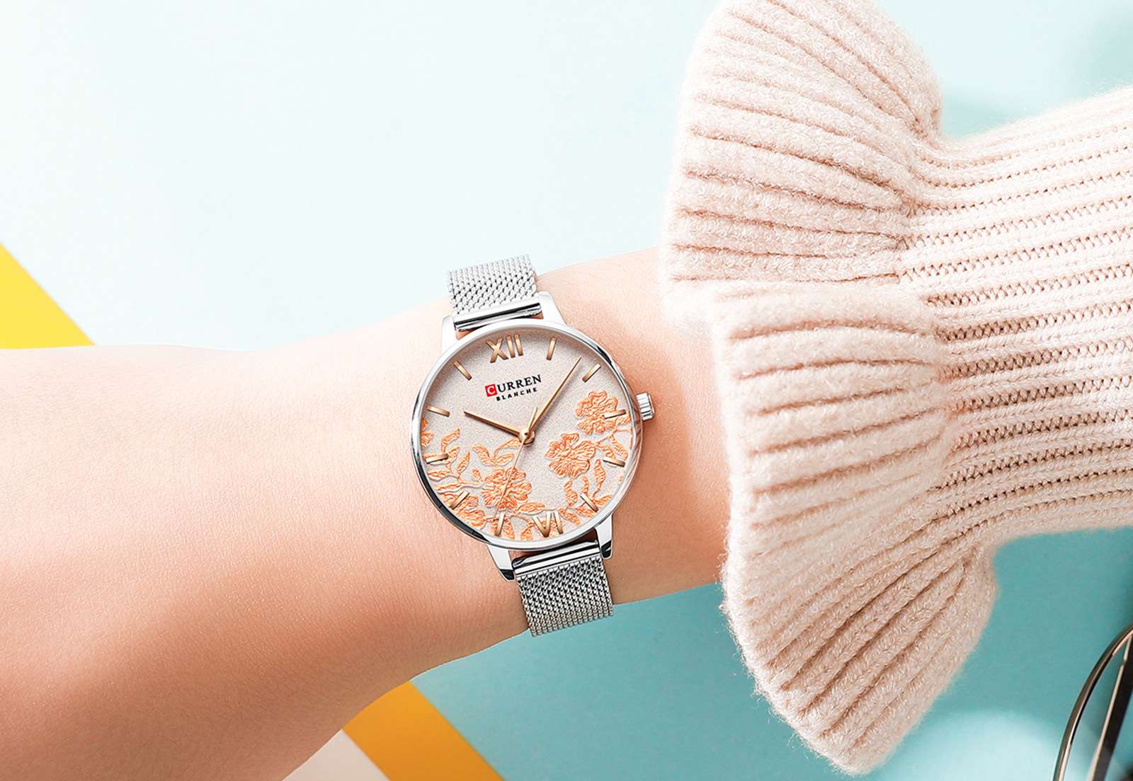 Curren/ Karen's new 9065 mesh strap waterproof quartz watch is a fashionable ladies' watch for export