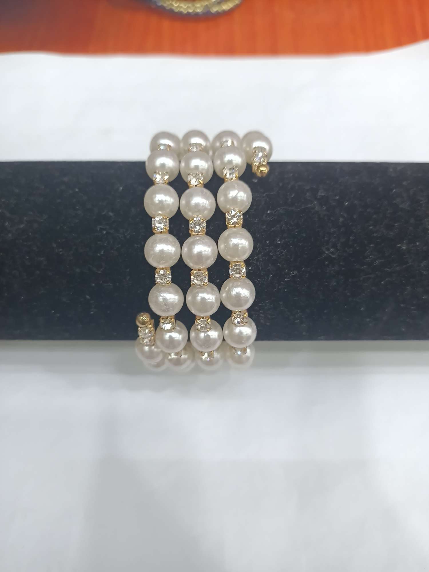6mm pearl with white diamond ring bracelet thumbnail