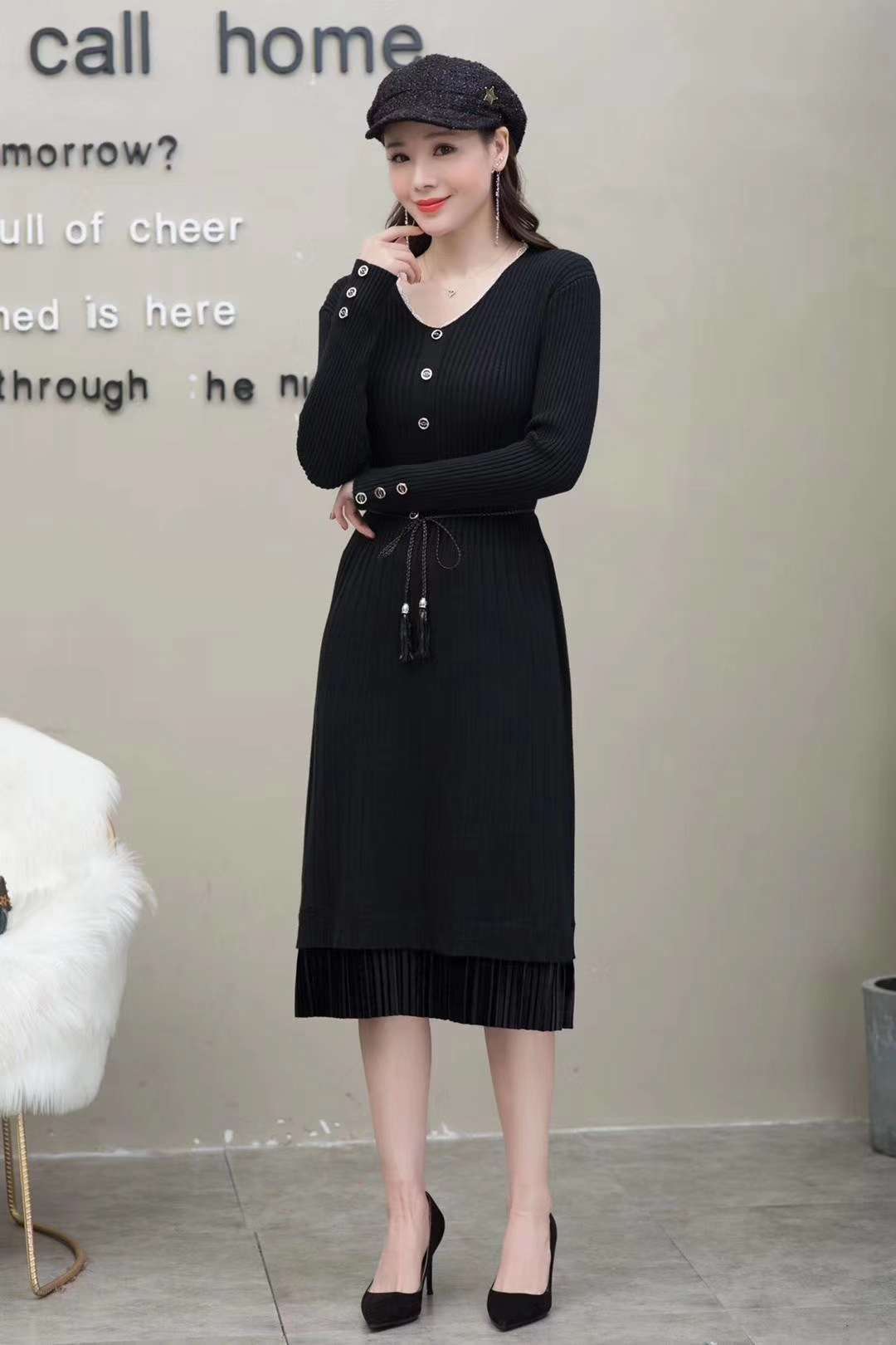 Chicken heart lace cashmere dress details Picture