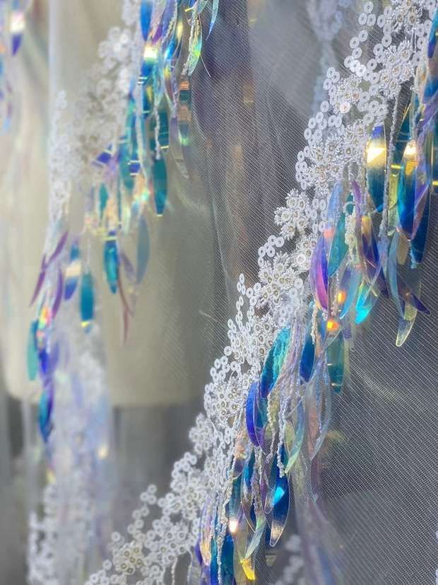 White Red Treasure Blue Black Small Flowers Embroidered Sequin Tree Leaf Lace Dress Sequin Lace Accessories Specification drawing