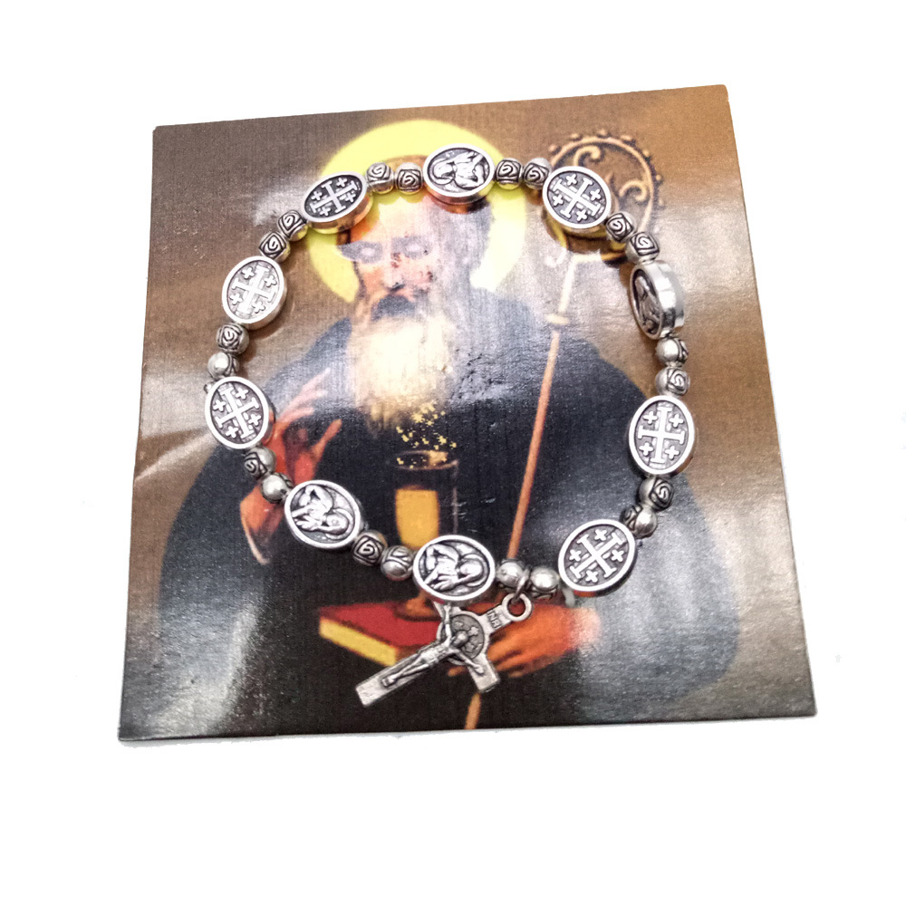 天主教宗教用品圣母玫瑰珠念珠十字架手链弹力手饰饰品无卡片