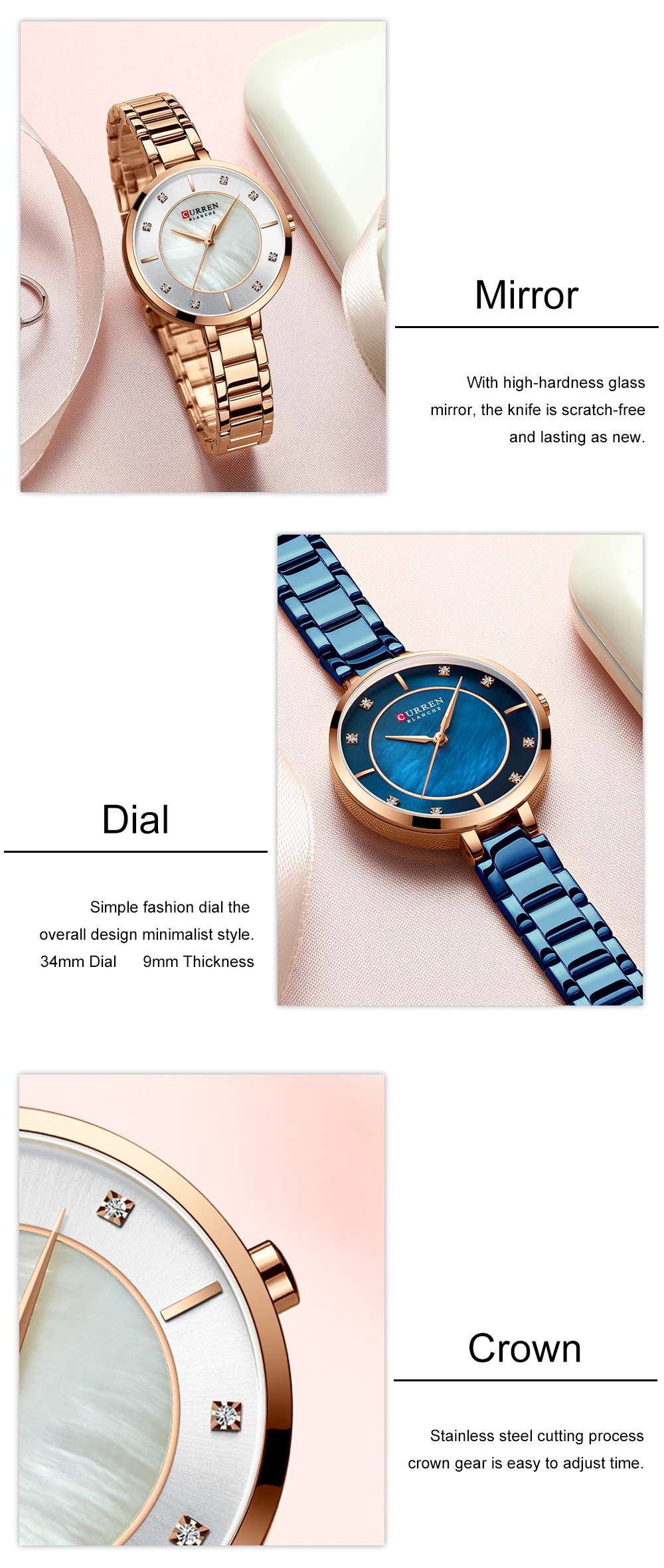 Curren/ Karen's new 9051 women's watch is a waterproof quartz watch and a fashionable women's watch for export details Picture