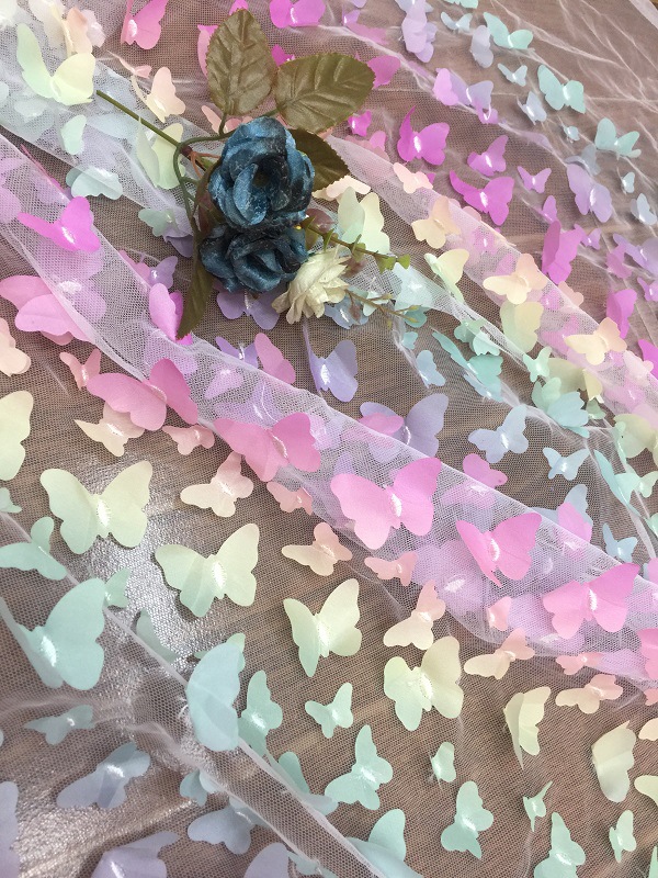 Factory direct sales of new high-end three-dimensional gradient butterfly row applique embroidery lace trim fabric undefined