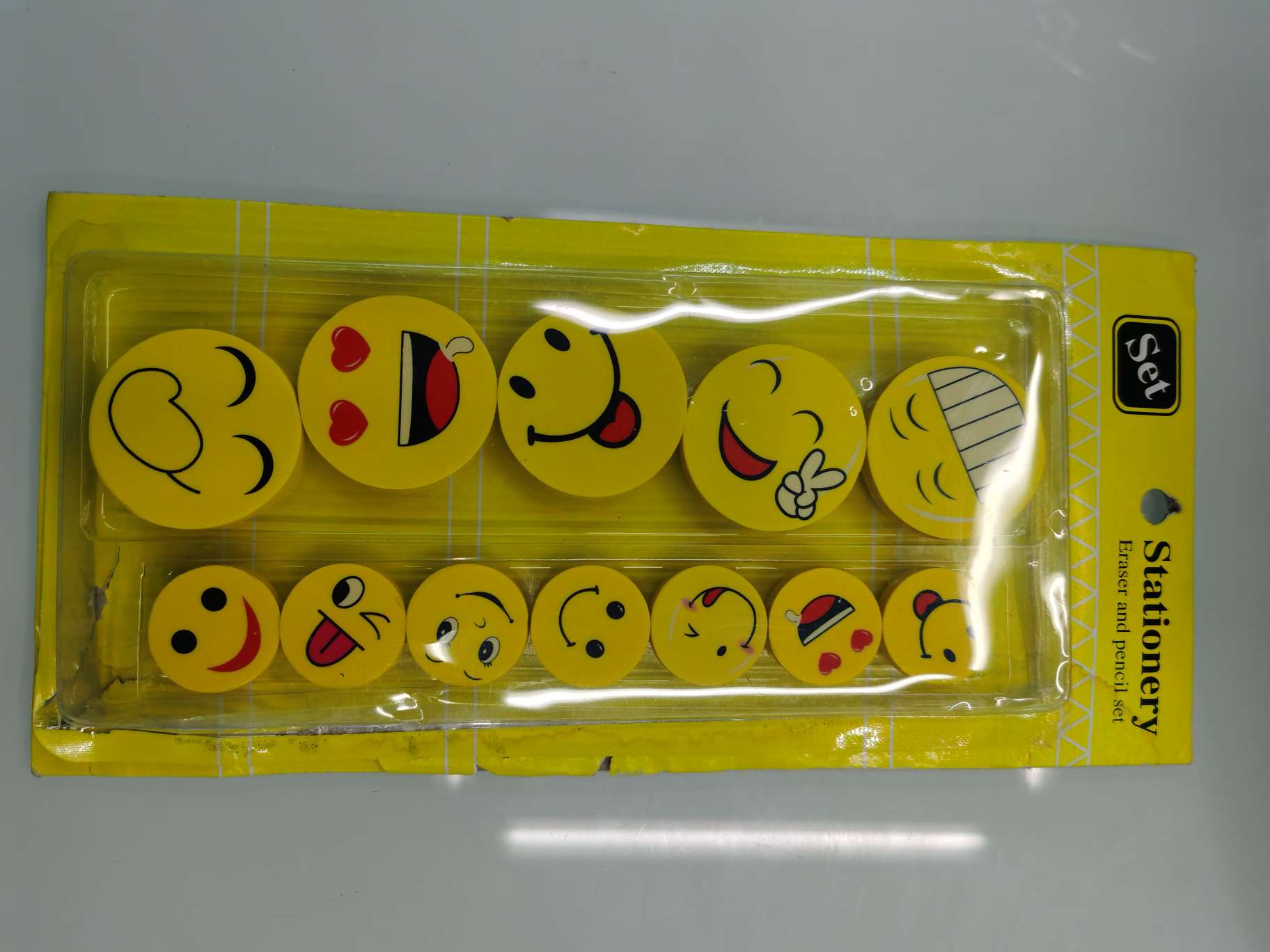 Heat transfer eraser, cartoon smiley face eraser