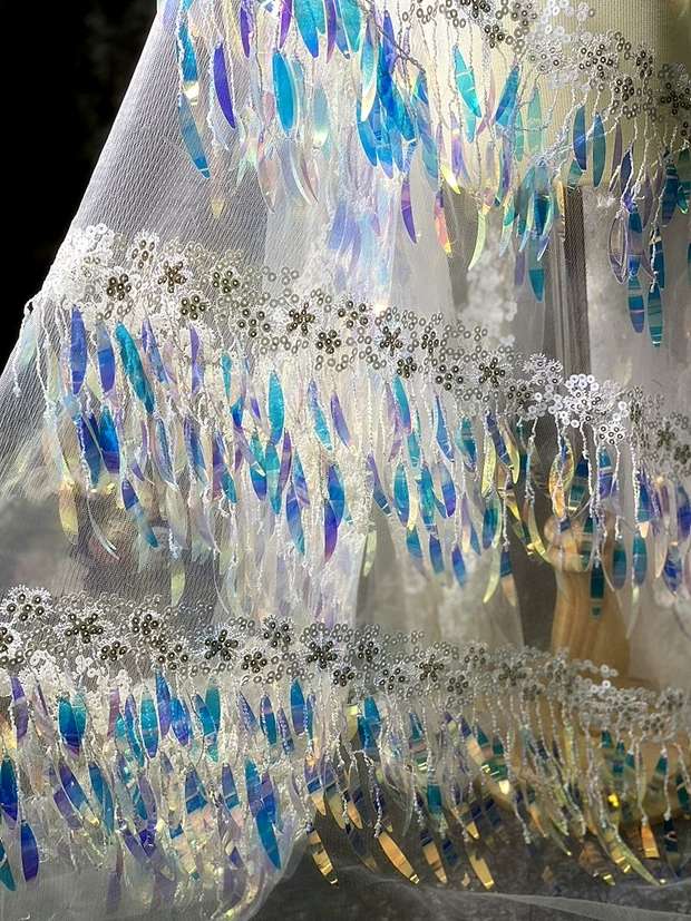 White Red Treasure Blue Black Small Flowers Embroidered Sequin Tree Leaf Lace Dress Sequin Lace Accessories Application Scenario