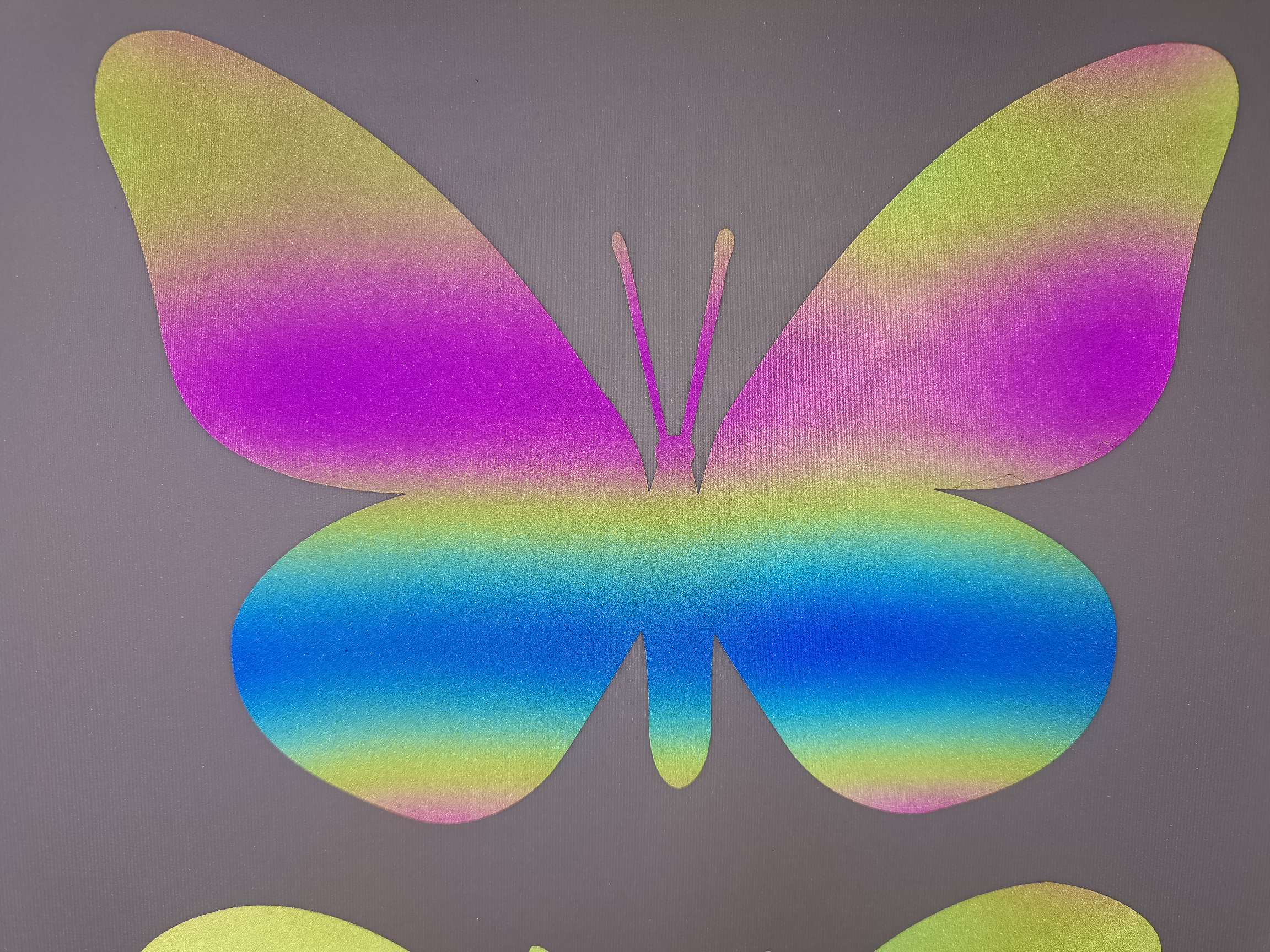 Butterfly Seven-color segment color Dazzling color PU engraving film, engraving film Hot stamping pattern PVC engraving film, TPU engraving film, scallion powder engraving film, reflective engraving film, segment color reflective film, Luminous engraving film Application Scenario