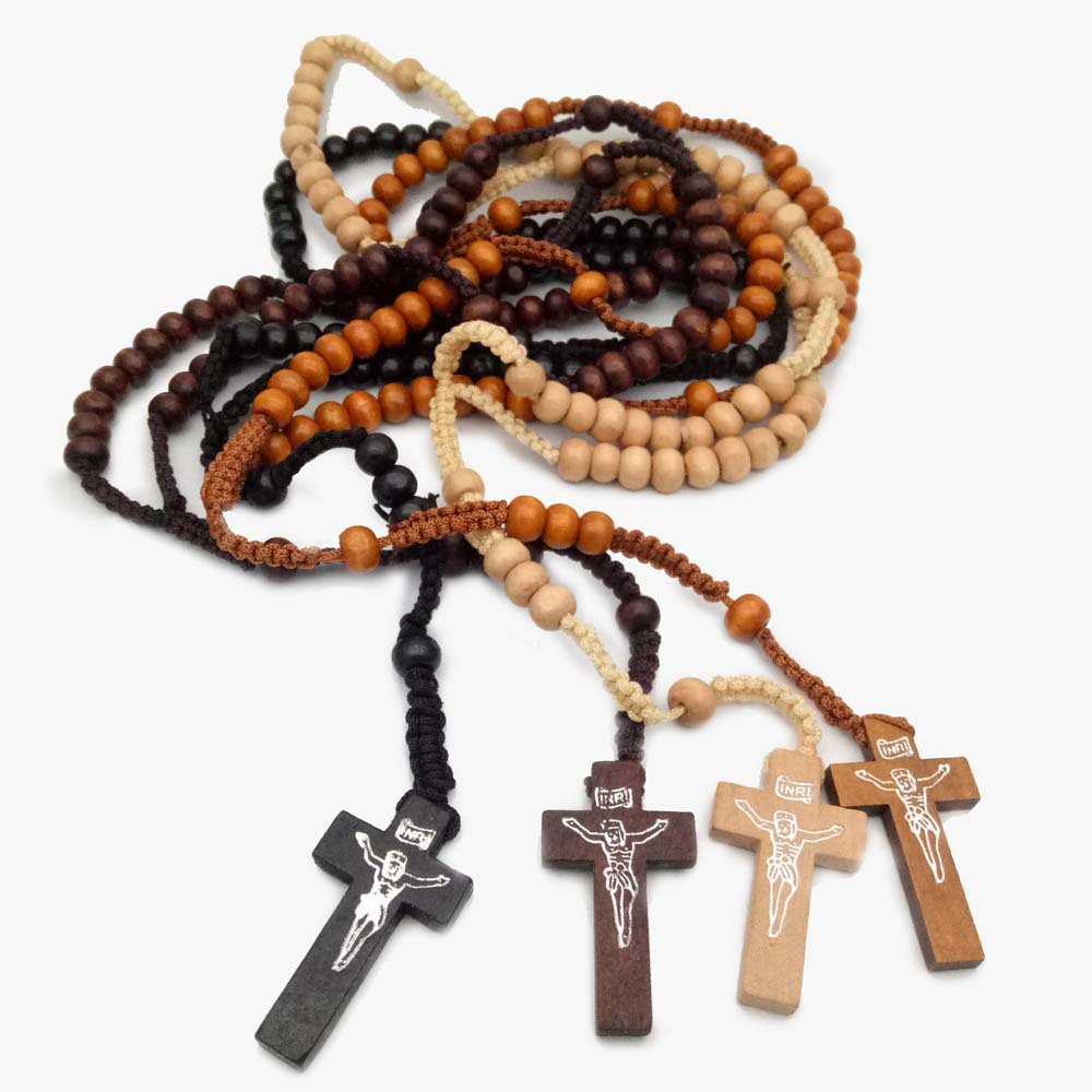 Catholic rosary necklace wooden beads hand-woven cross necklace religious ornaments