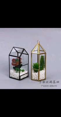 Glass cover geometric transparent glass greenhouse home decoration hanging micro landscape art glass vase