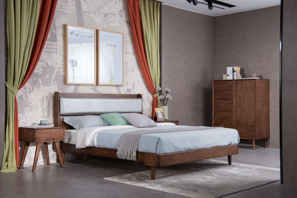 科美滋马来西亚原装进口W-403实木床1.8米（不含床头柜床垫）