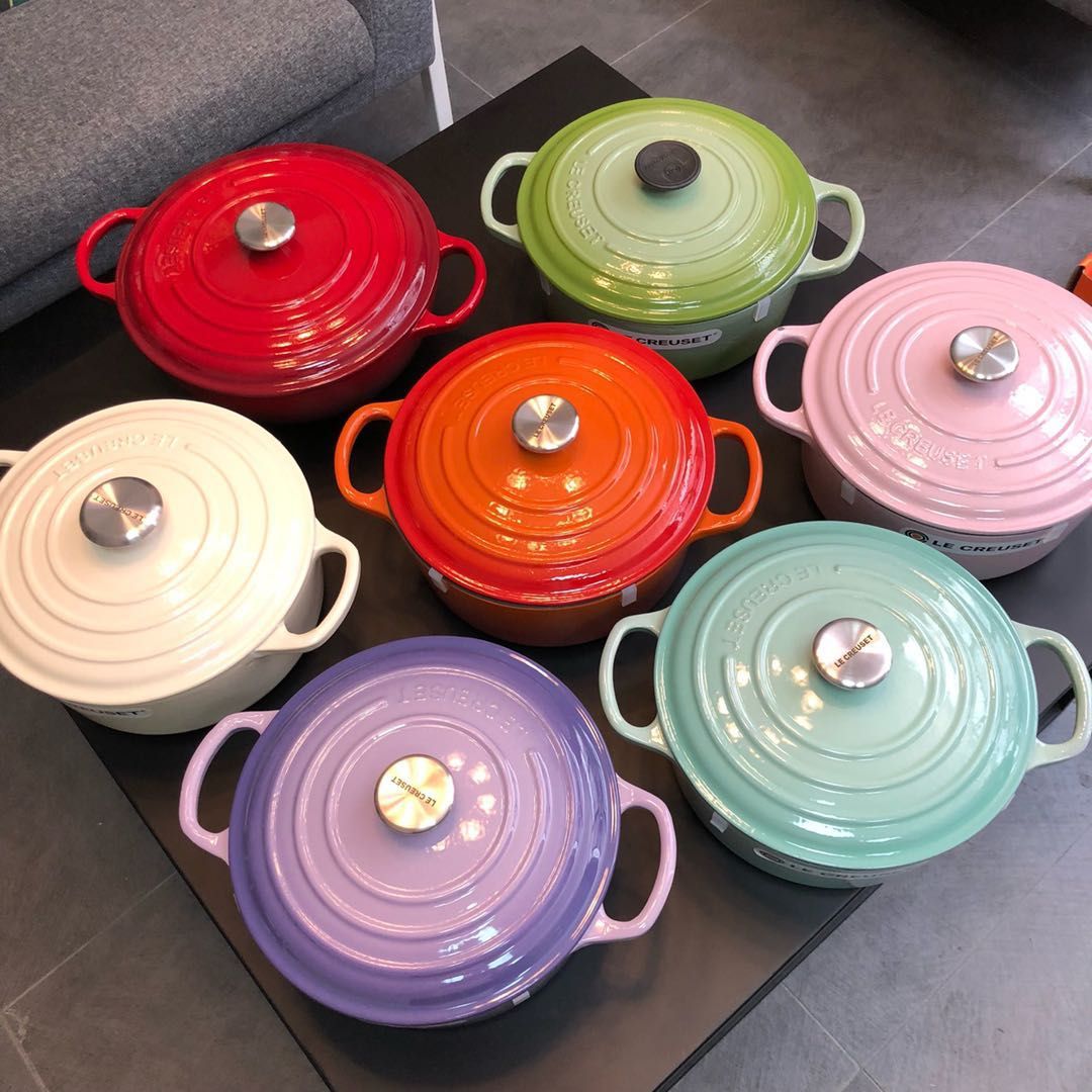 法国 Le Creuset 酷彩24厘米珐琅锅（青色）白底实物图