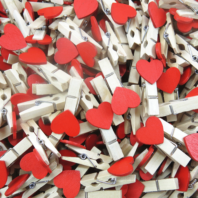 3.5cm爱心小木夹子家居装饰红色便签夹照片墙红色原木夹子产品图