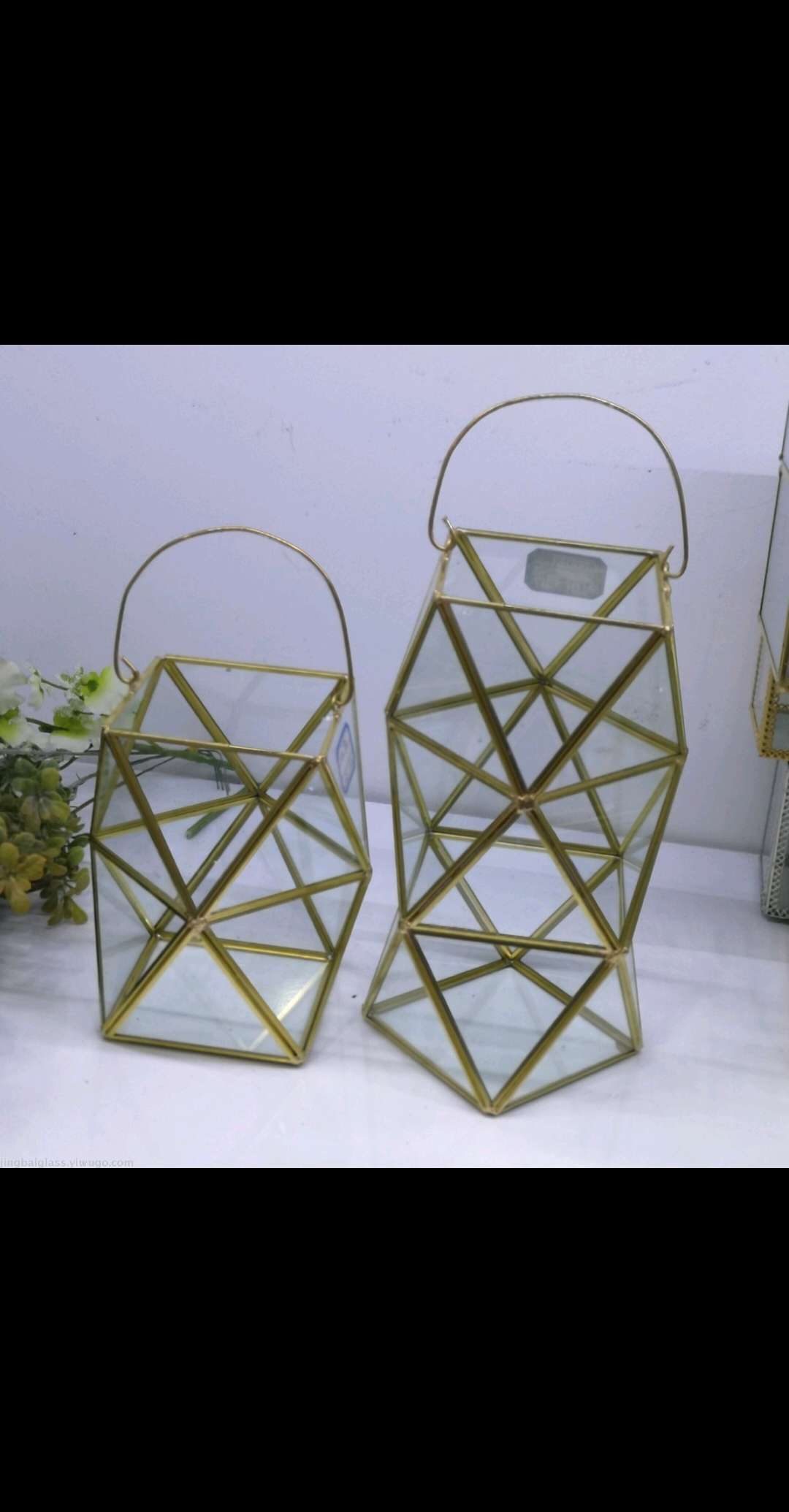 Nordic iron geometric glass cover flower room storage box room bedroom decoration thumbnail