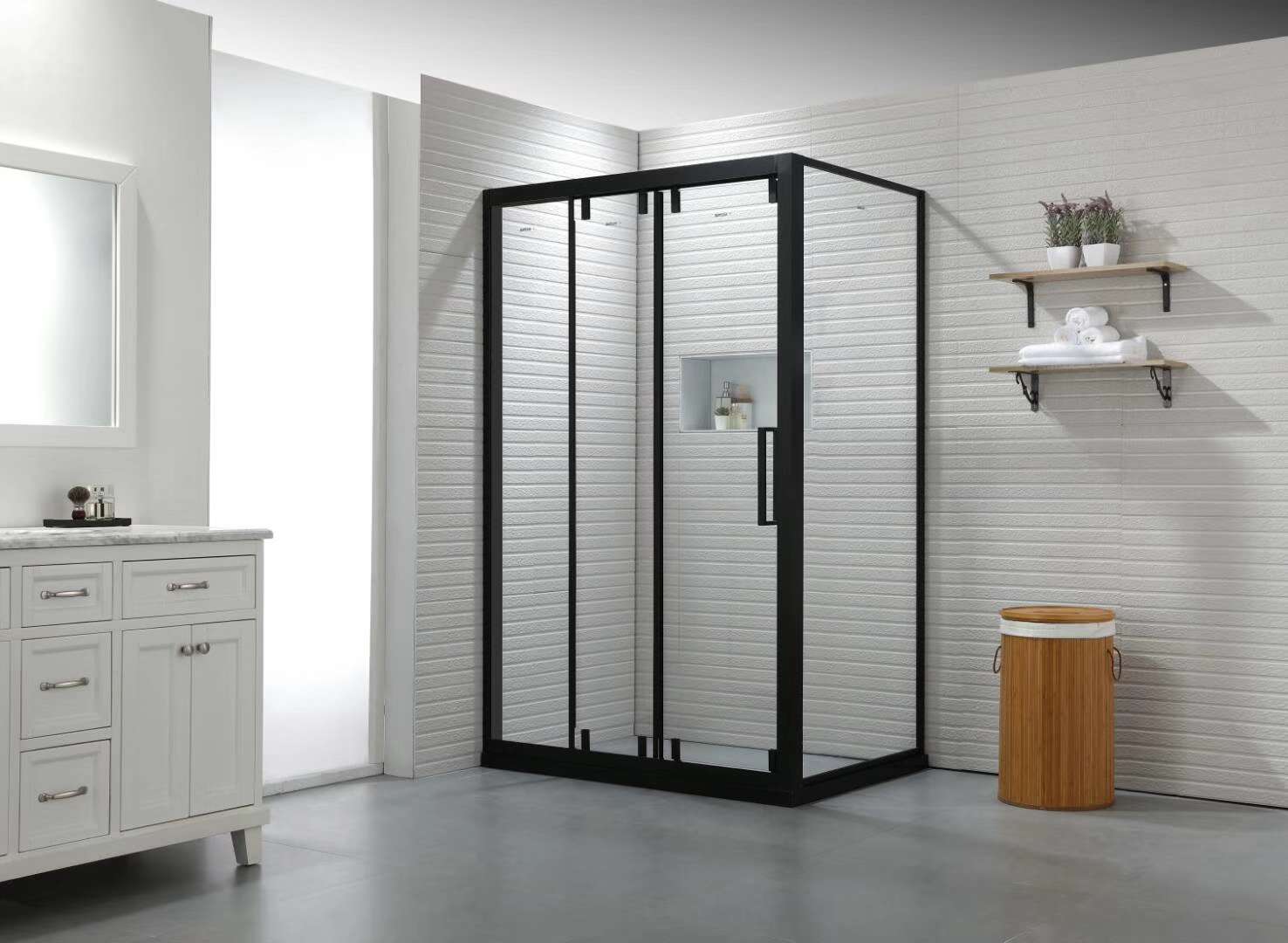The Bette Super White Crystal Glass shower Enclosure 68 series features an elegant black, safe and fingerprint-free integrated design