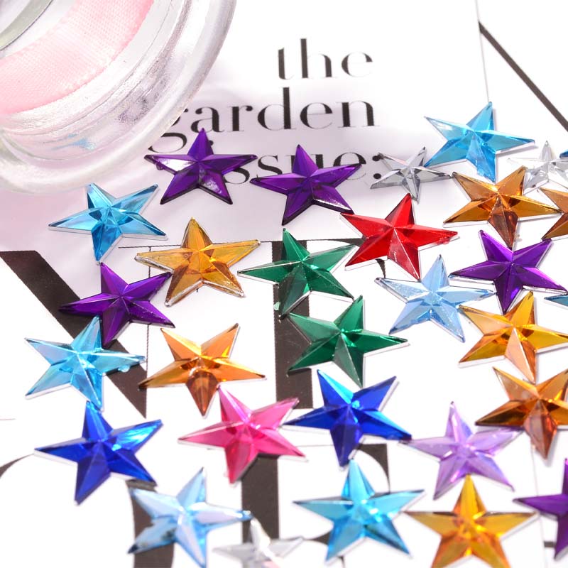 Plastic benzene material WX15MM five-pointed star patch transparent drill flat bottom five-pointed star no-hole plastic drill DIY mobile phone beauty drill Application Scenario